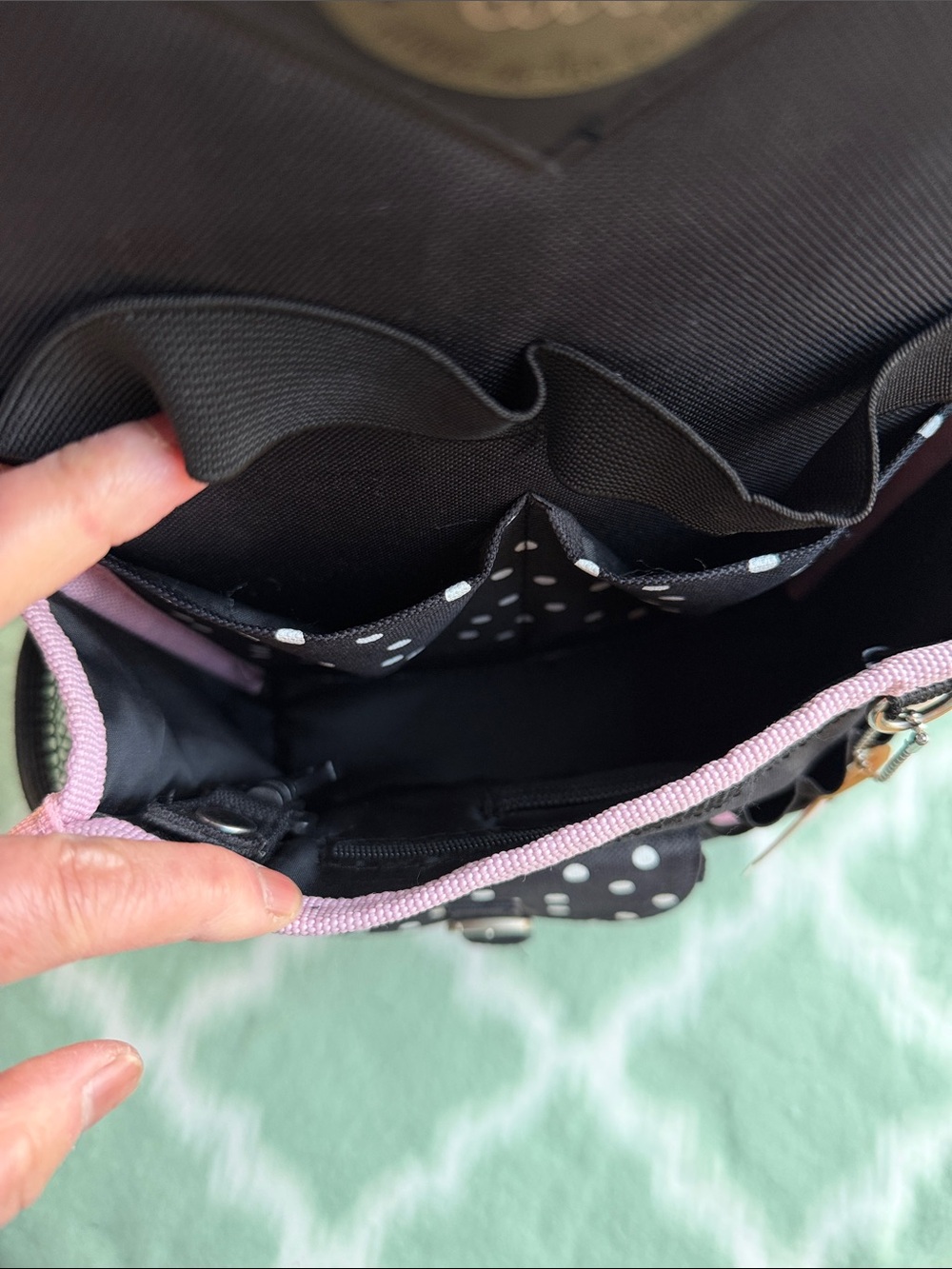 NWT AMM’s Tote-Ally Craft Tote Organizer Bag in Black White Polka Dots Pink Trim - Picture 11 of 13